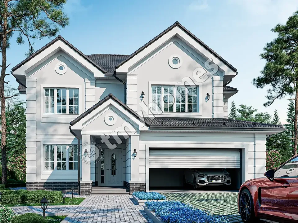 Pagrindiniai vaizdai 2 – Dviejų aukštų namo projektas 299 m², 4 Miegamieji — 99219C