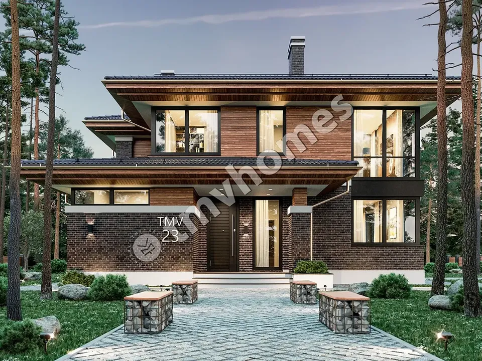 Pagrindiniai vaizdai 2 – Dviejų aukštų namo projektas 256 m², 4 Miegamieji — 31288C