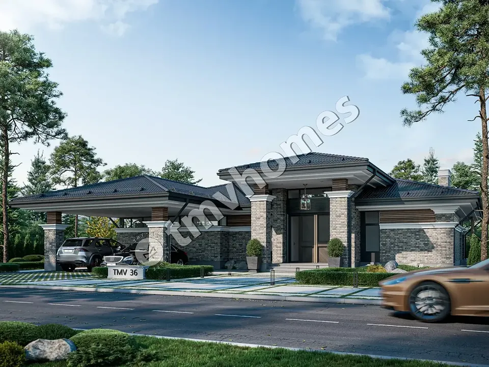 Pagrindiniai vaizdai 2 – Vieno aukšto namo projektas 216 m², 3 Miegamieji — 74397C
