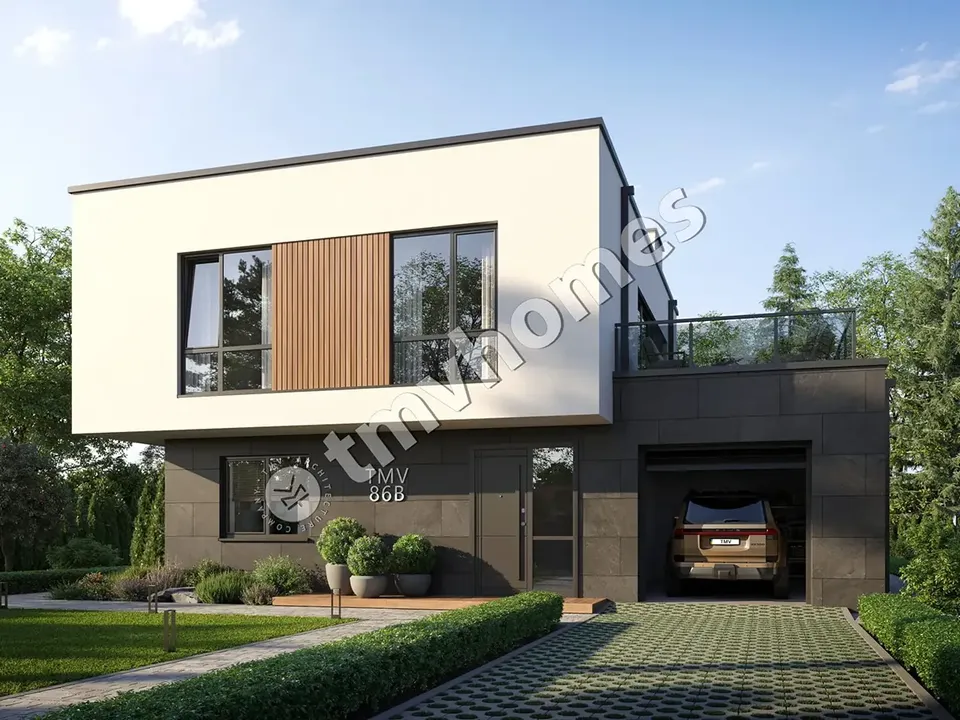 Pagrindiniai vaizdai 2 – Dviejų aukštų namo projektas 206 m², 3 Miegamieji — 72907C