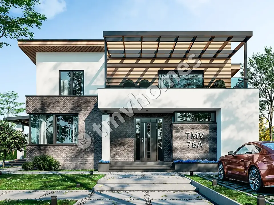 Pagrindiniai vaizdai 2 – Dviejų aukštų namo projektas 206 m², 3 Miegamieji — 93623C
