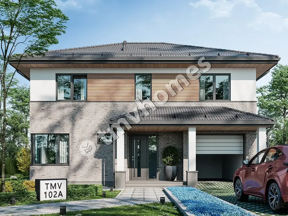 Pagrindiniai vaizdai 2 – Dviejų aukštų namo projektas 229 m², 3 Miegamieji — 93116C