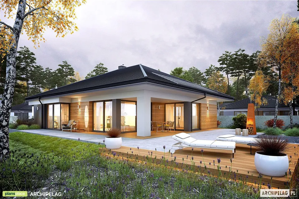 Pagrindiniai vaizdai 1 – Vieno aukšto namo projektas 199 m², 4 Miegamieji — 14604R
