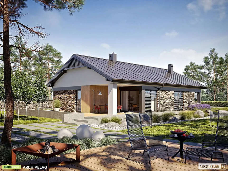 Pagrindiniai vaizdai 1 – Vieno aukšto namo projektas 155 m², 3 Miegamieji — 43488R