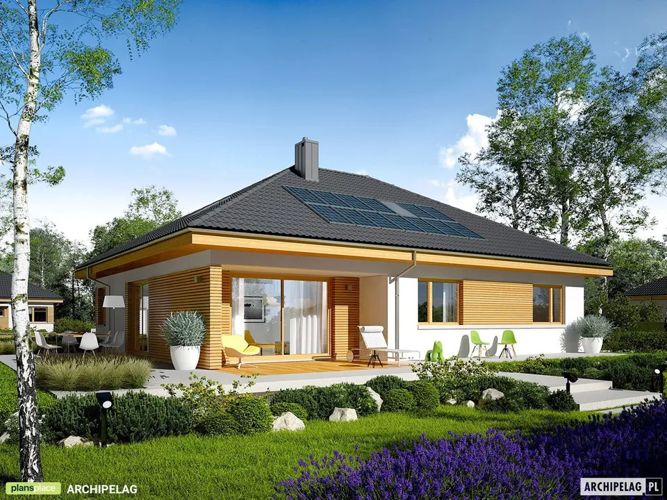 Pagrindiniai vaizdai 1 – Vieno aukšto namo projektas 132 m², 2 Miegamieji — 47218R